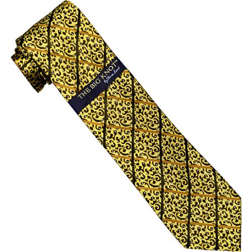 Steven Land Collection "Big Knot" SL068 Gold Dark Brown Artistic Diagonal Stripes Design 100% Woven Silk Necktie/Hanky Set